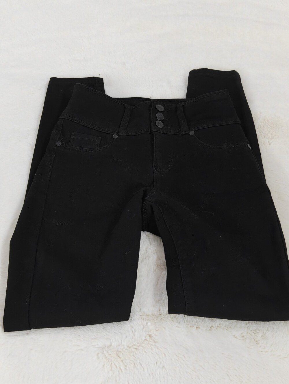 Solo High-Waist Jeggings with Triple-Button Front Black Size M(8-10)